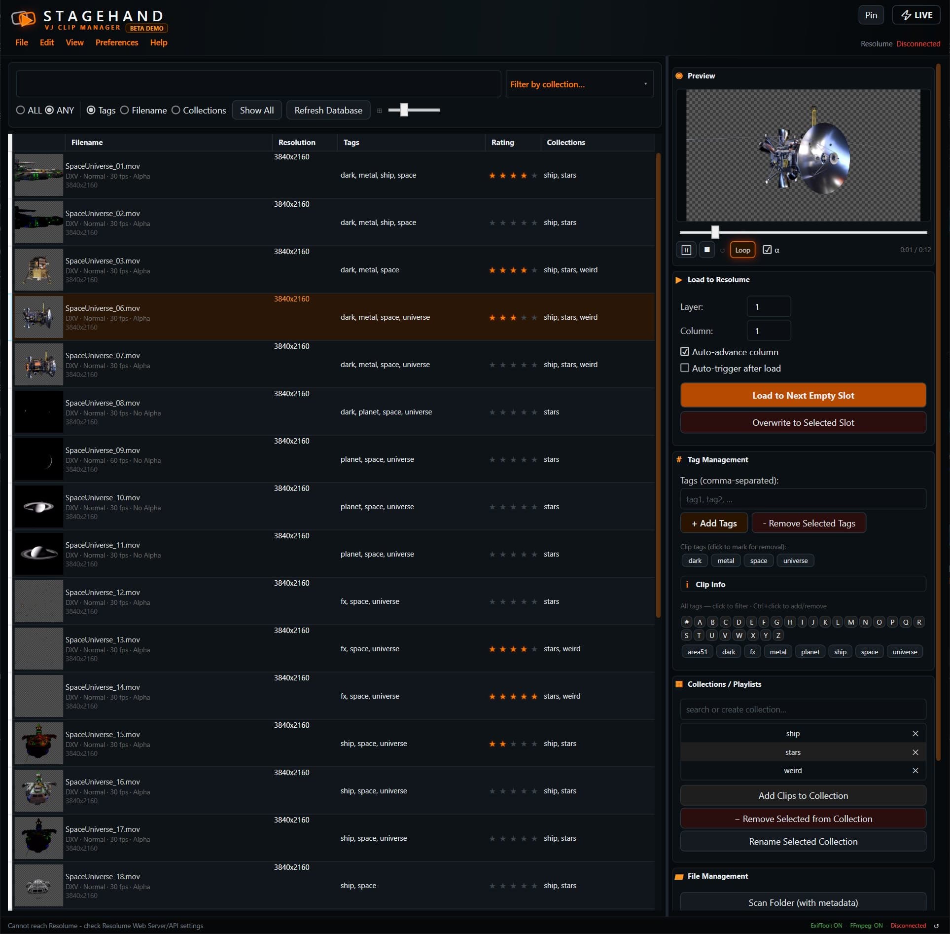 Stagehand VJ main interface